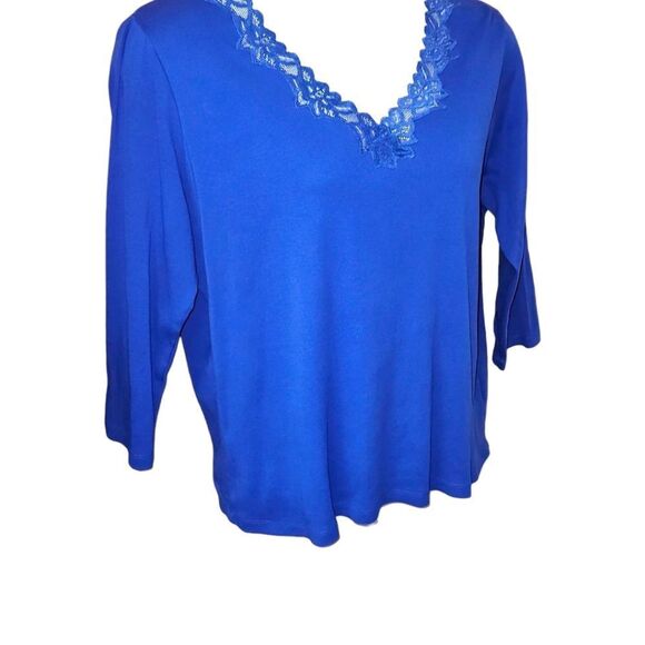 JONES NEW YORK SIGNATURE Women's Plus Size Royal Blue Lace V- Neck Top Size 2X - Picture 5 of 10